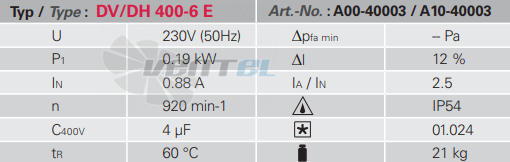 Rosenberg DH 400-6 E - описание, технические характеристики, графики